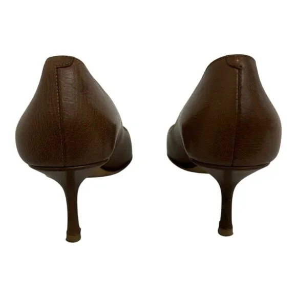 Jimmy Choo London Brown Leather Pointed Toe Pumps Kitten Heel Italy Size 40 US 9 - Picture 7 of 10